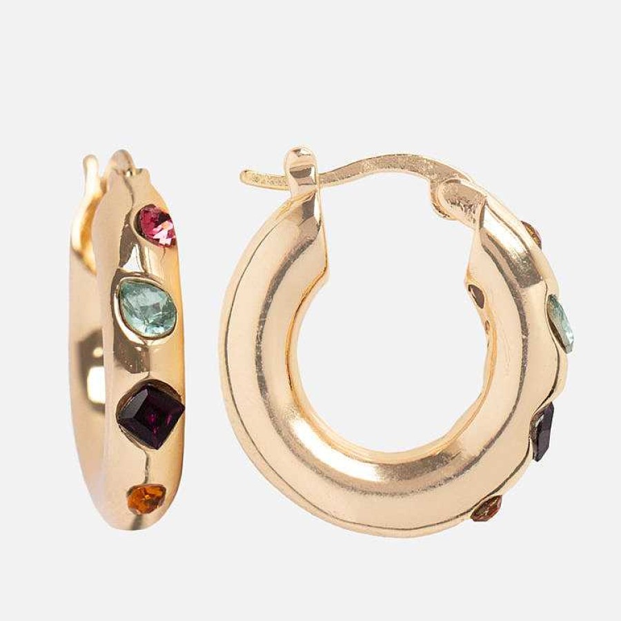 Local Eclectic Lively Rainbow Crystal Hoop Earrings