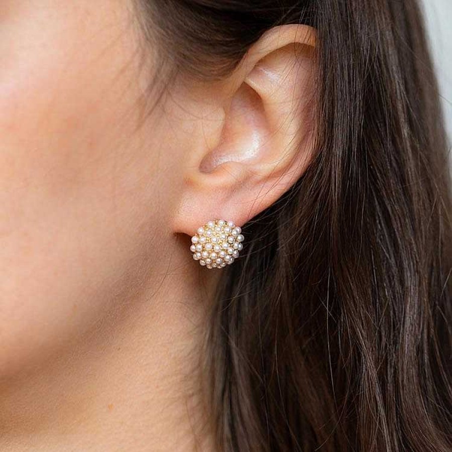 Local Eclectic Pearl Pave Stud Earrings