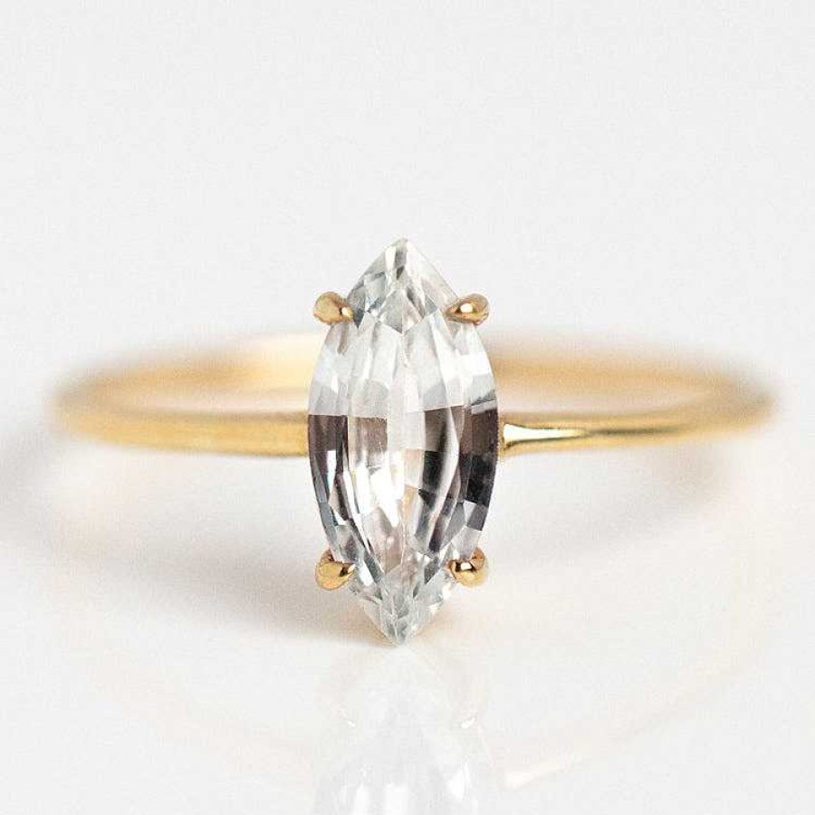 Local Eclectic Solid Gold Gemstone Marquise Ring In White Topaz