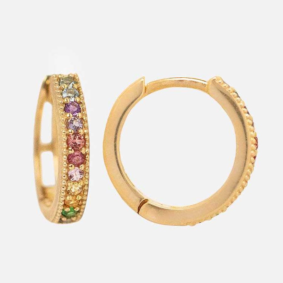 Local Eclectic Solid Gold Live By The Sun Rainbow Huggie Hoops