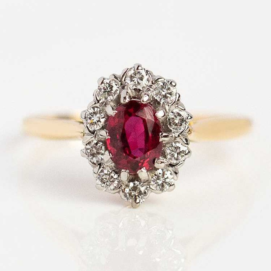 Local Eclectic Vintage 18K Ruby And Diamond Halo Ring Size 6.75