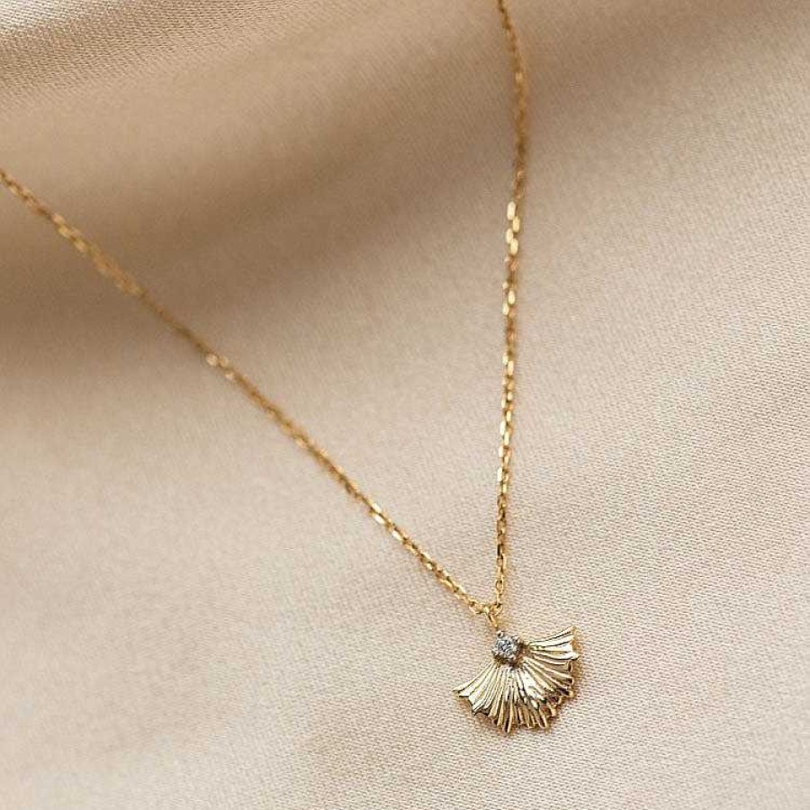 Local Eclectic Solid Gold Ginkgo Leaf Diamond Necklace