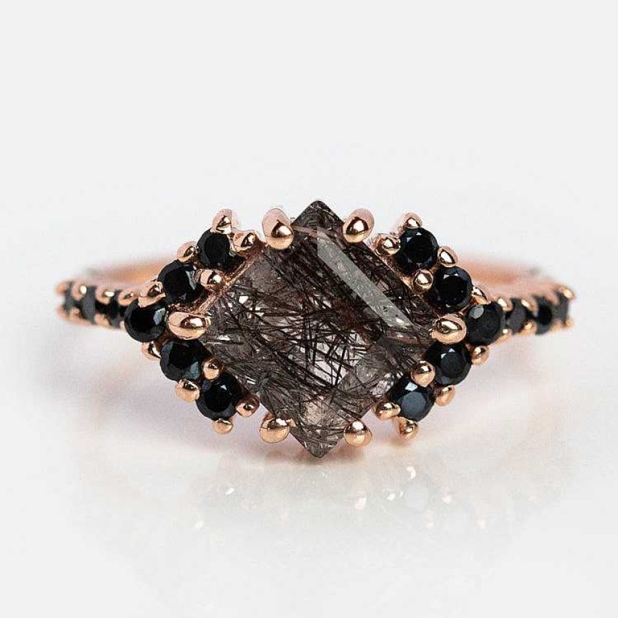 Local Eclectic Rutilated Quartz And Spinel Ariel Shield Ring