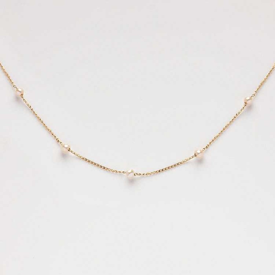 Local Eclectic Solid Gold Delicate Pearl Chain Necklace