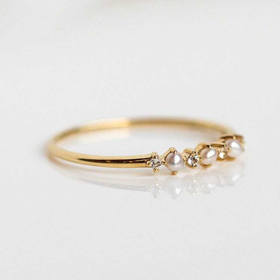 Local Eclectic Solid Gold Pearl Trio Ring