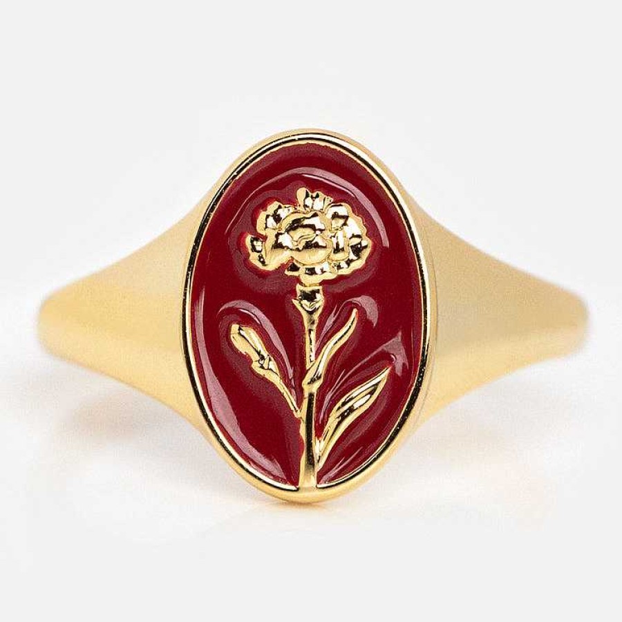 Local Eclectic Enamel Birth Flower Signet Ring