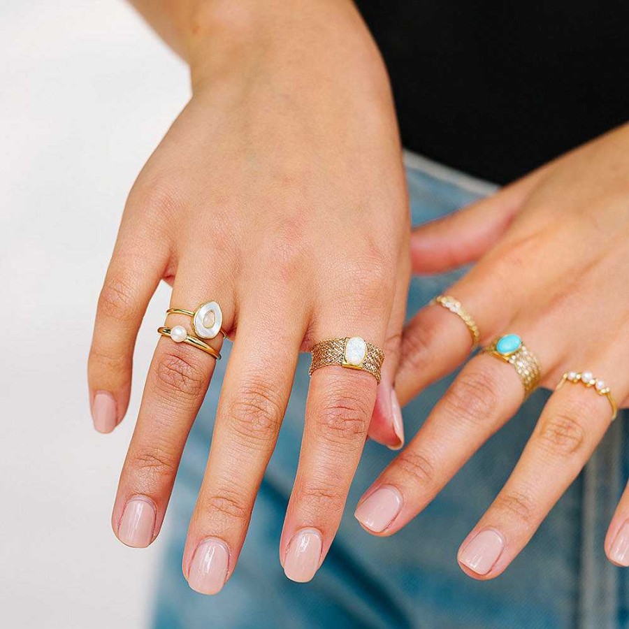 Local Eclectic Solid Gold Opal And Mother Of Pearl Organic Teardrop Ring