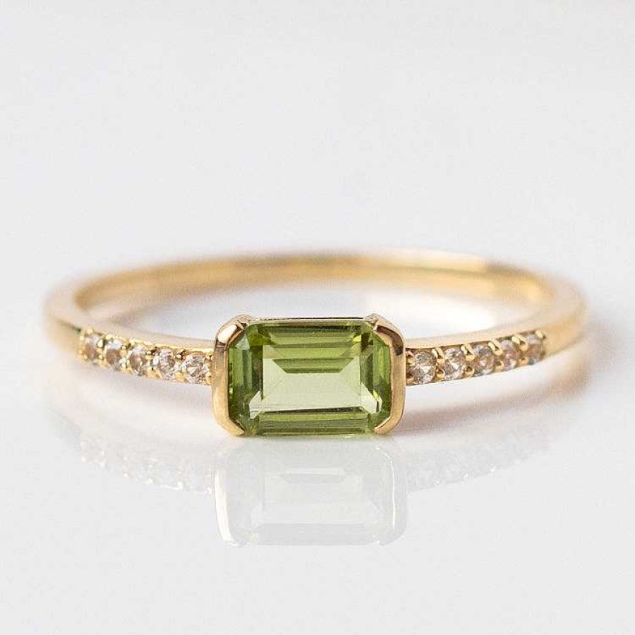 Local Eclectic 14K Peridot Baguette And White Sapphire Ring