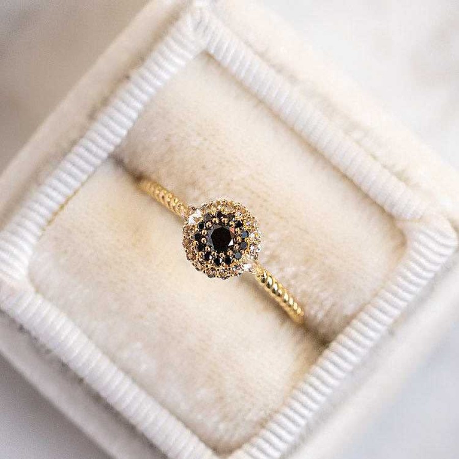 Local Eclectic 14K Black Diamond Halo Ring