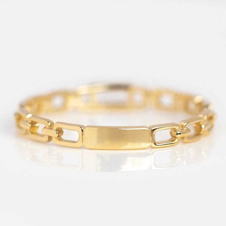 Local Eclectic Solid Gold Chain Link White Topaz Baguette Ring