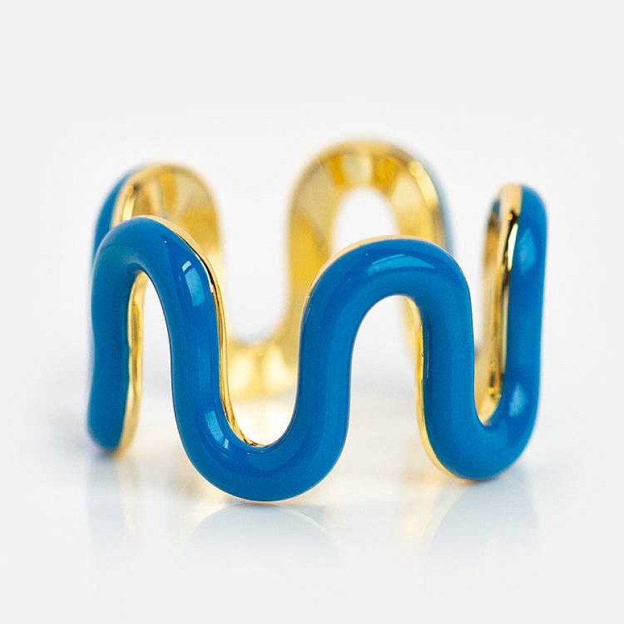 Local Eclectic Limited Edition 10Th Birthday Enamel Wave Ring In Denim Blue