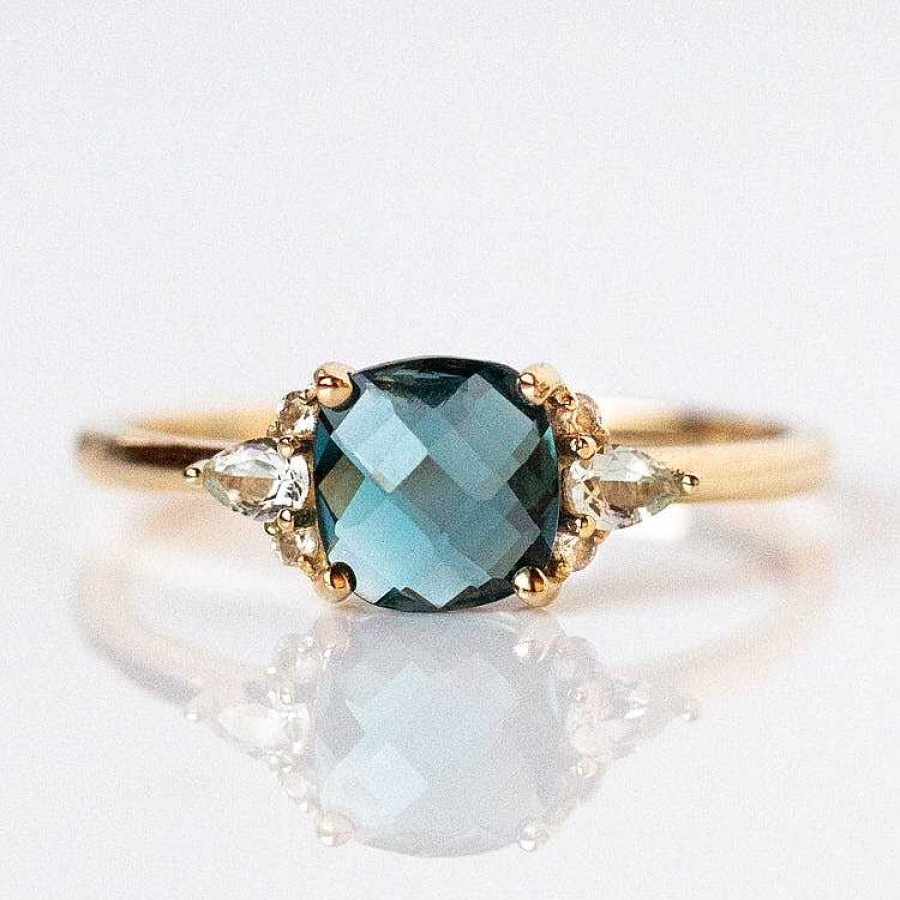 Local Eclectic 14K Blue Topaz And White Sapphire Ring