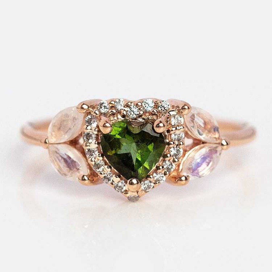 Local Eclectic Rose Gold Green Topaz Moonstone And Diamond Love Ring