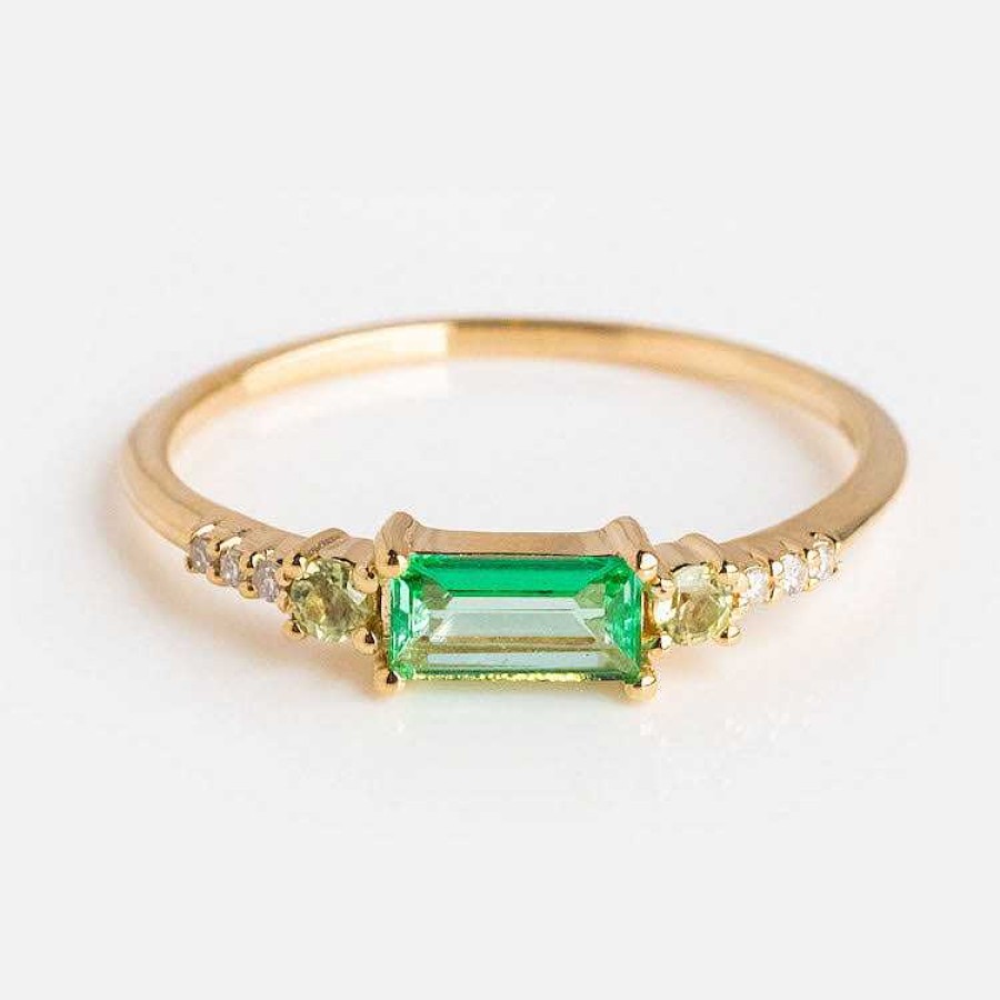 Local Eclectic 14Kt Gold Diamond Peridot And Green Topaz Belle Ring