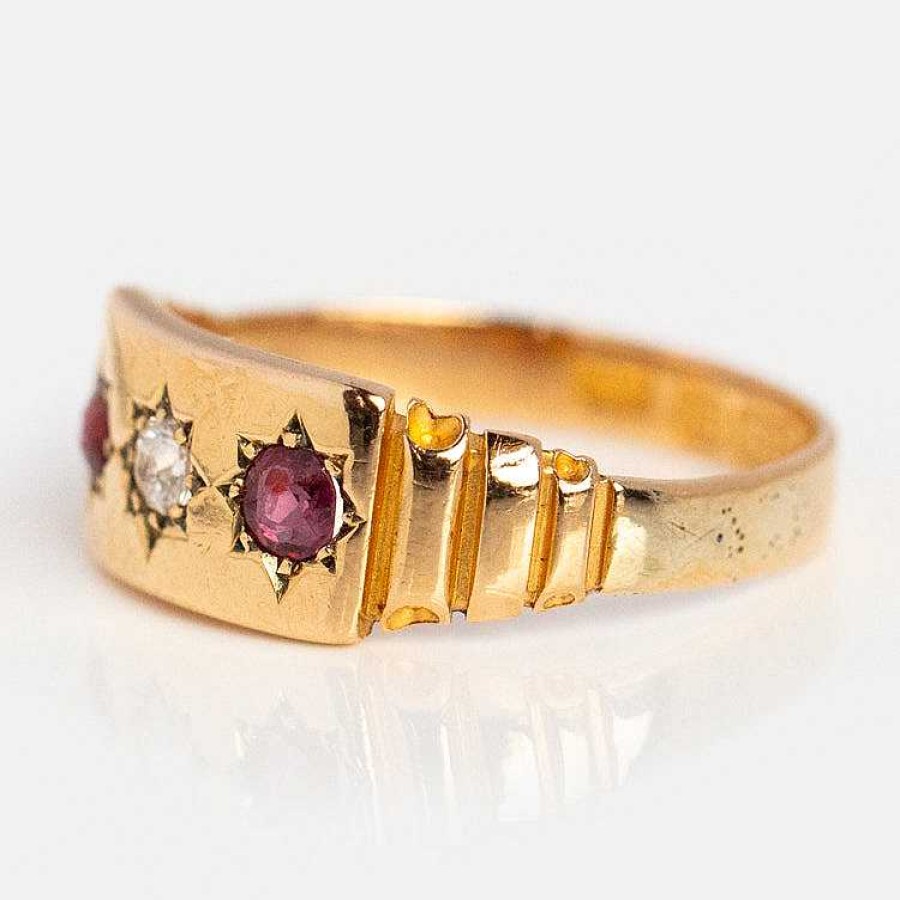 Local Eclectic Vintage 15K 19Th Century Ruby And Diamond Star Set Ring Size 6