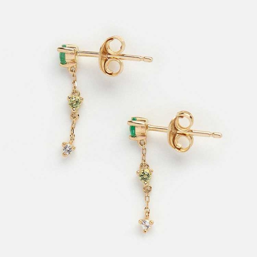 Local Eclectic Solid Gold May Capsule Ombre Emerald Drop Earrings