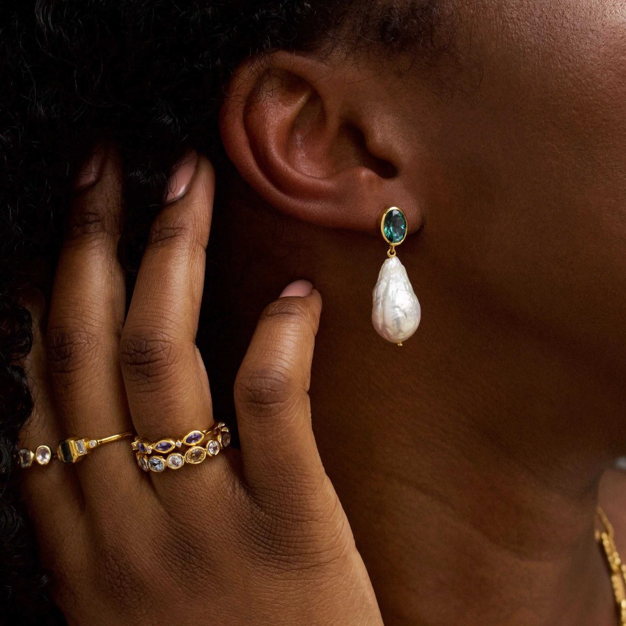 Local Eclectic Baroque Pearl And Green Topaz Drop Earrings