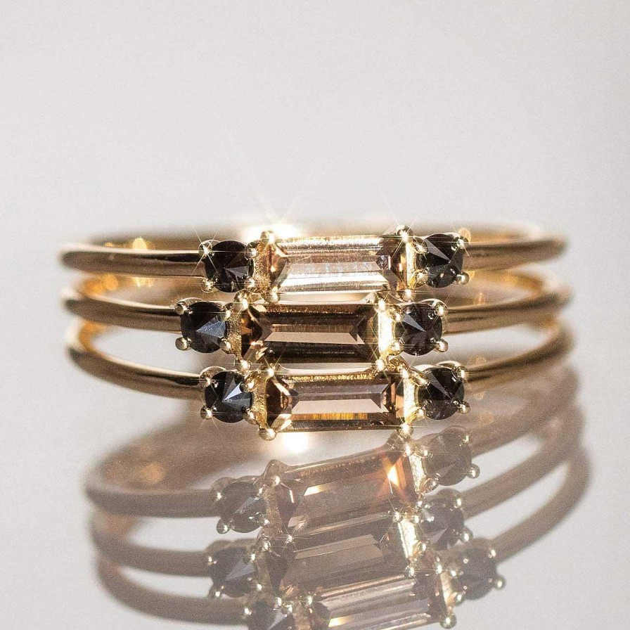 Local Eclectic Smokey Quartz & Black Diamond Baguette Crush Ring