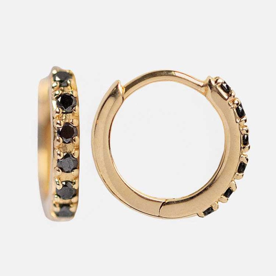 Local Eclectic Solid Gold Black Diamond Huggie Hoops