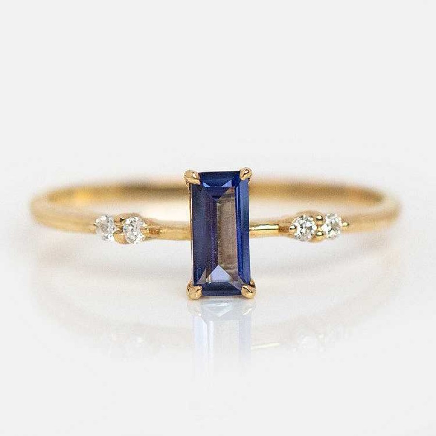 Local Eclectic Solid Gold September Capsule Blue Sapphire Baguette Ring