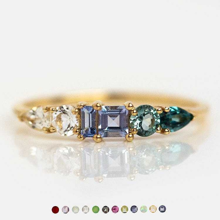 Local Eclectic Solid Gold Modern Ombre Birthstone Ring