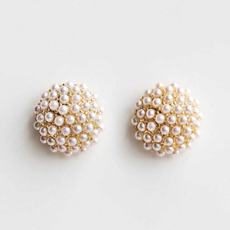 Local Eclectic Pearl Pave Stud Earrings