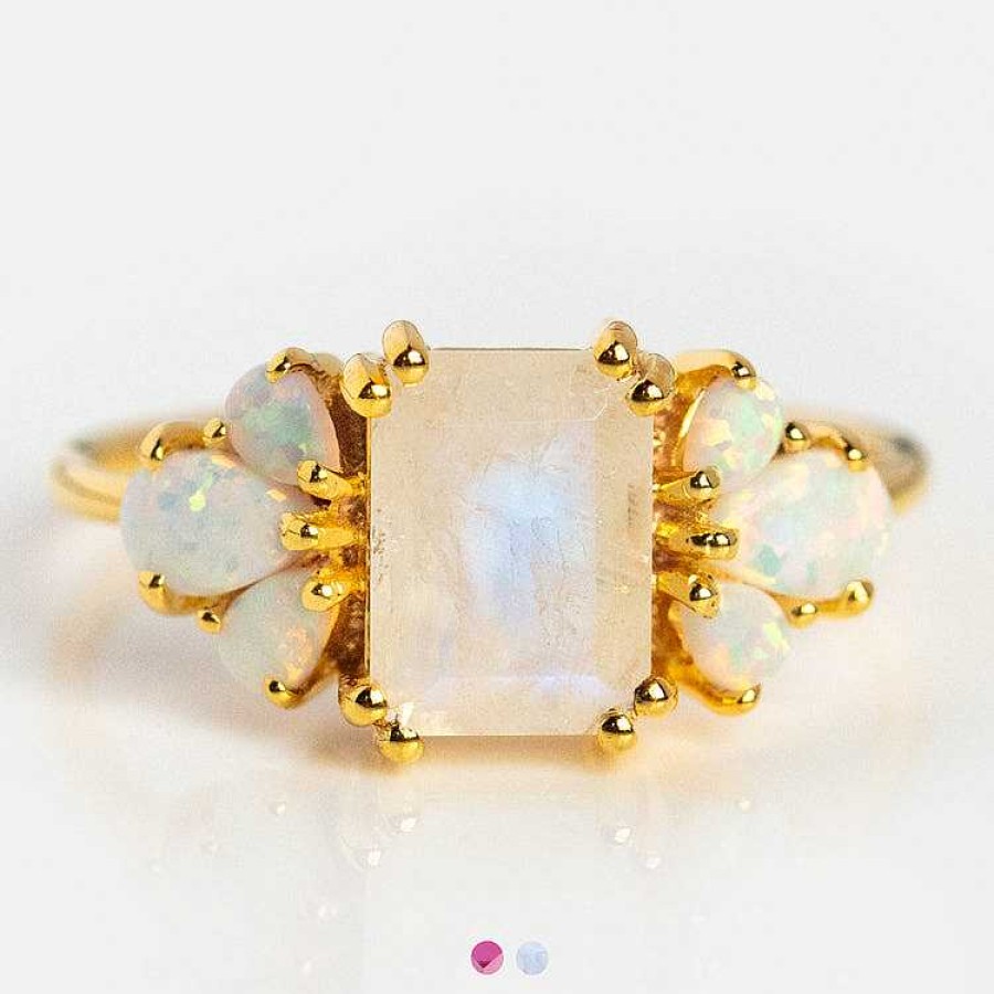 Local Eclectic Gemstone Empress Ring In Pink Cz And Moonstone