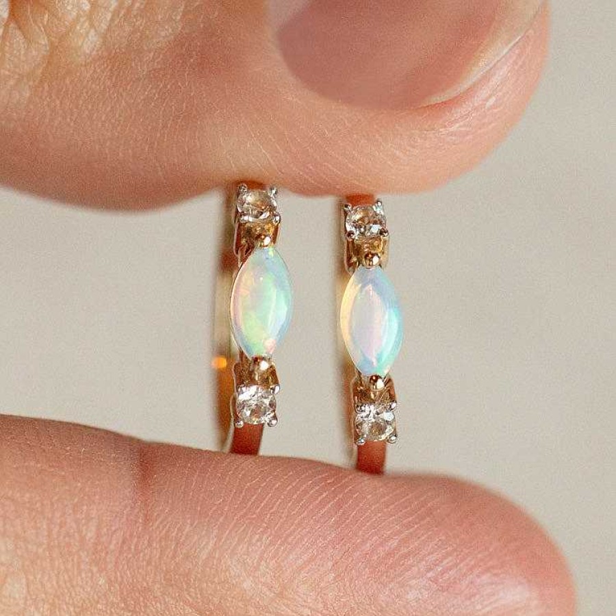 Local Eclectic Solid Gold October Capsule Small Opal Hoop Earrings