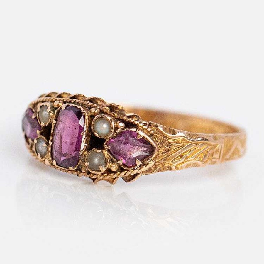 Local Eclectic Vintage 15K Garnet And Seed Pearl Ring Size 6.5