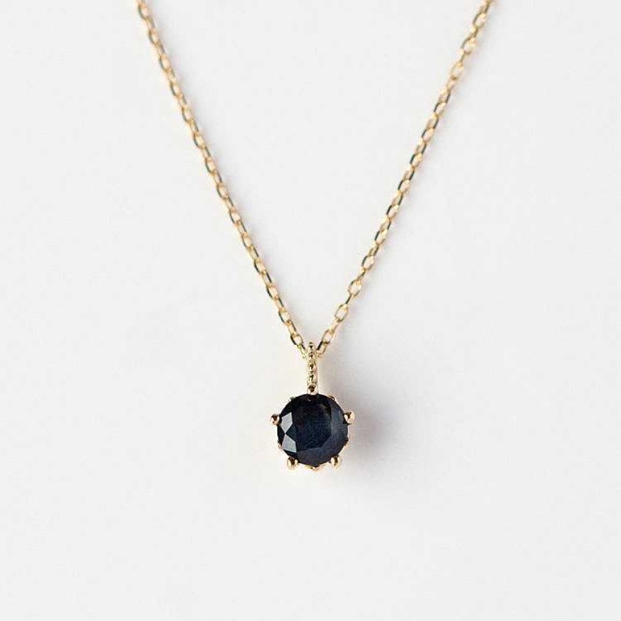 Local Eclectic Solid Gold Blue Sapphire New Moon Necklace For Intuition