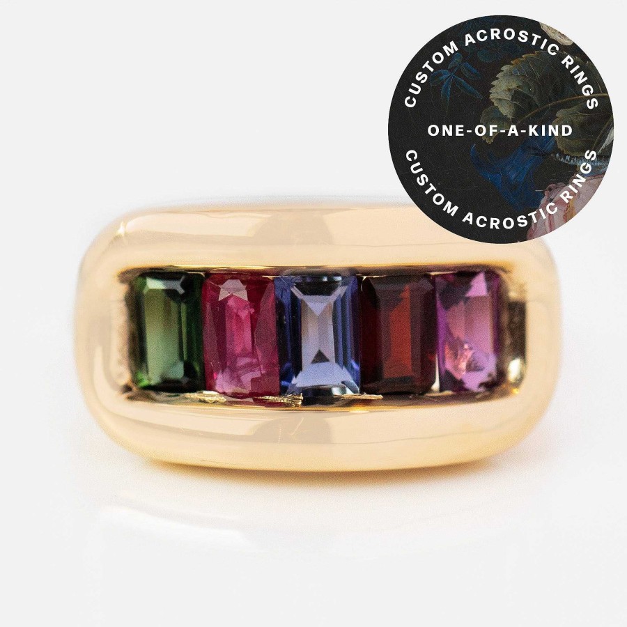 Local Eclectic Customizable Acrostic Bold Baguette Gemstone Ring Design