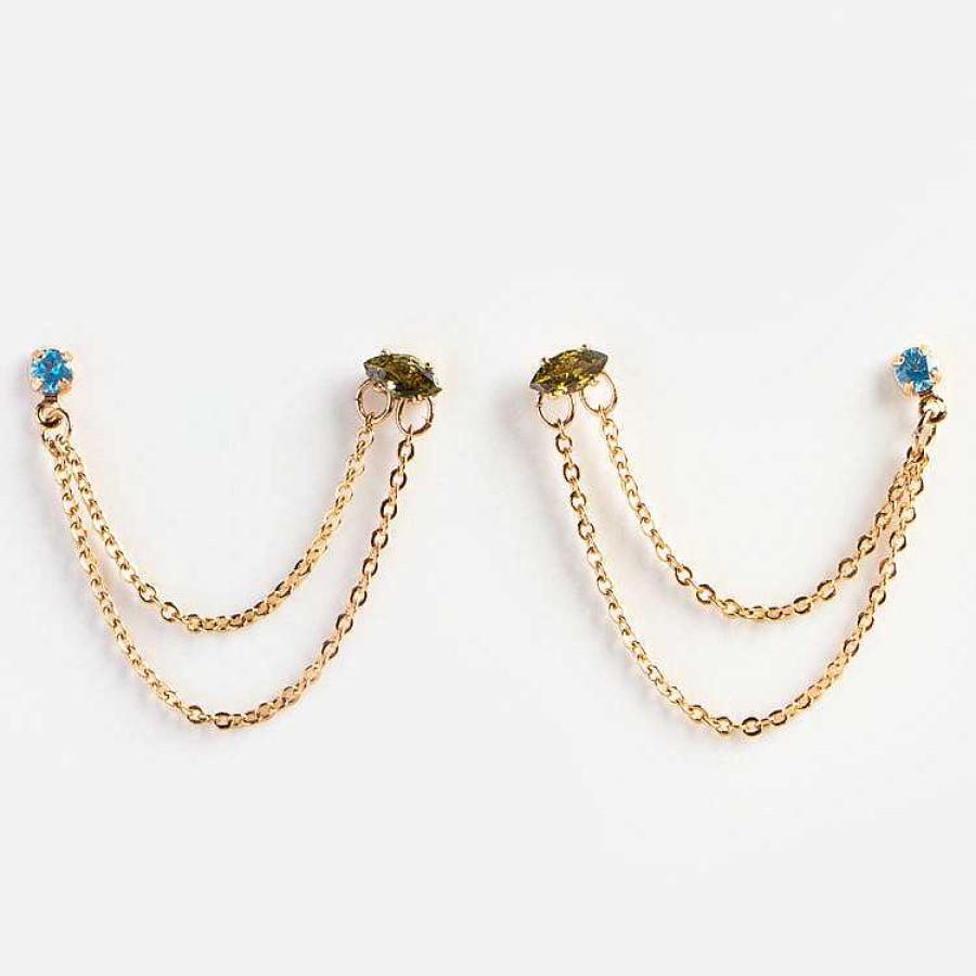 Local Eclectic Double Piercing Dangle Chain Earrings