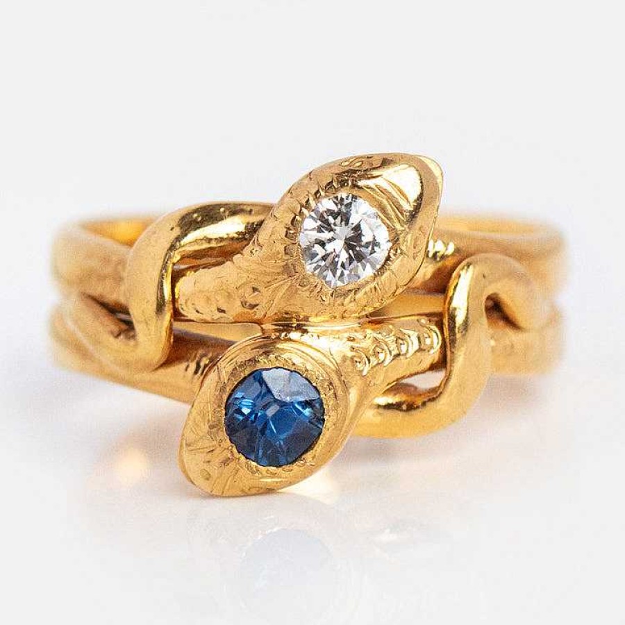 Local Eclectic Vintage 14K Victorian Style Sapphire And Diamond Entwined Snake Ring Size 6.5