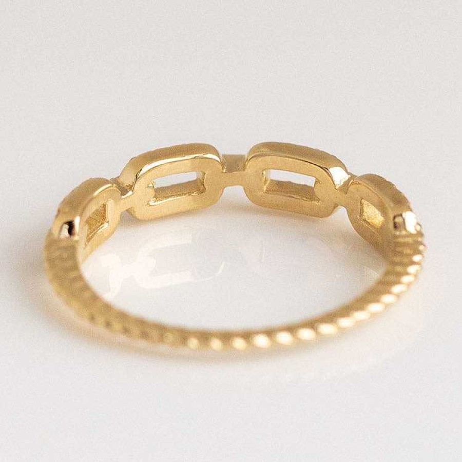 Local Eclectic Solid Gold White Sapphire Chunky Chain Link Ring