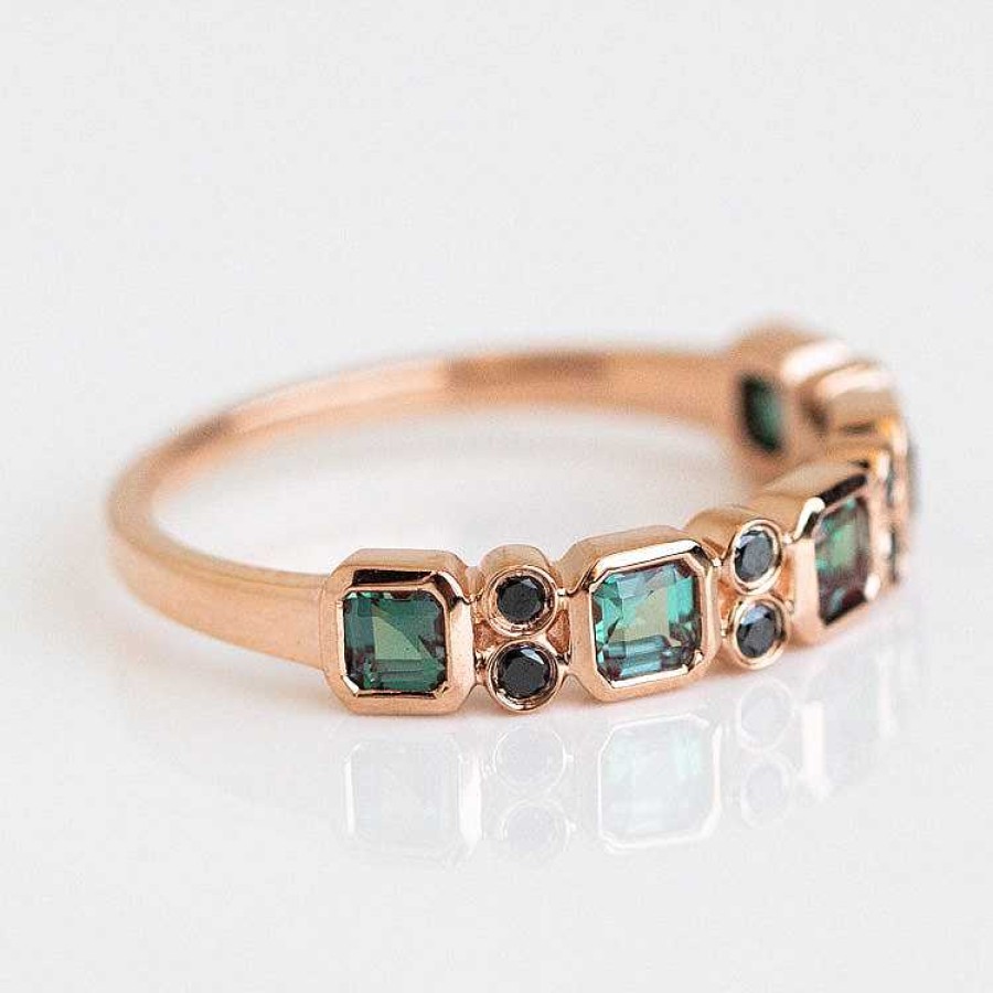 Local Eclectic 10Kt Rose Gold Alexandrite & Black Diamond Juniper Ring