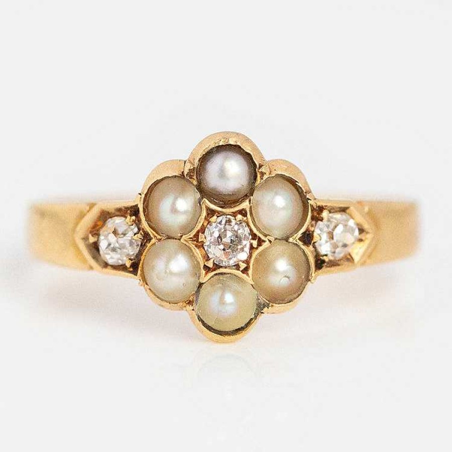 Local Eclectic Vintage Victorian 18K Split Pearl Floral Ring Size 6.5