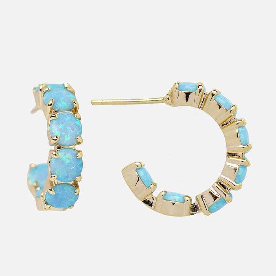 Local Eclectic Oh She Fancy Blue Opal Huggie Hoop Earrings