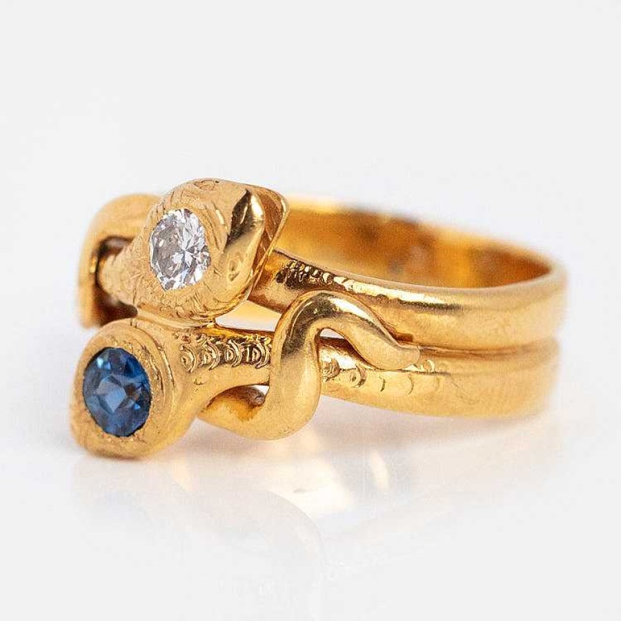 Local Eclectic Vintage 14K Victorian Style Sapphire And Diamond Entwined Snake Ring Size 6.5