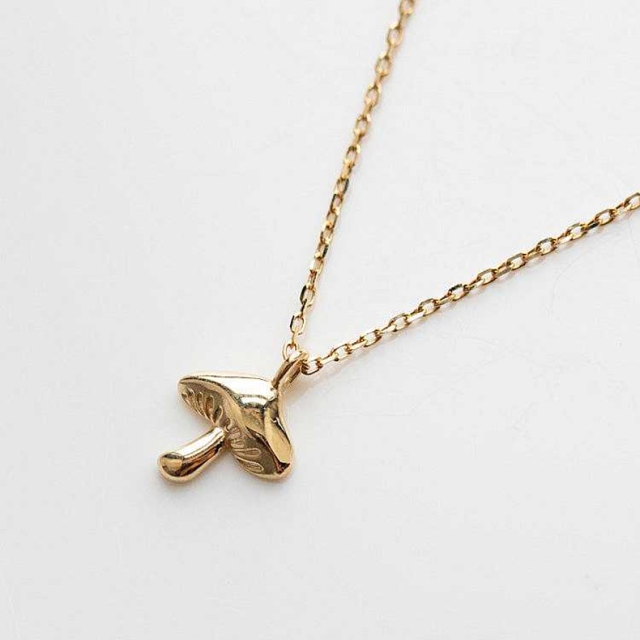 Local Eclectic Solid Gold Mushroom Necklace