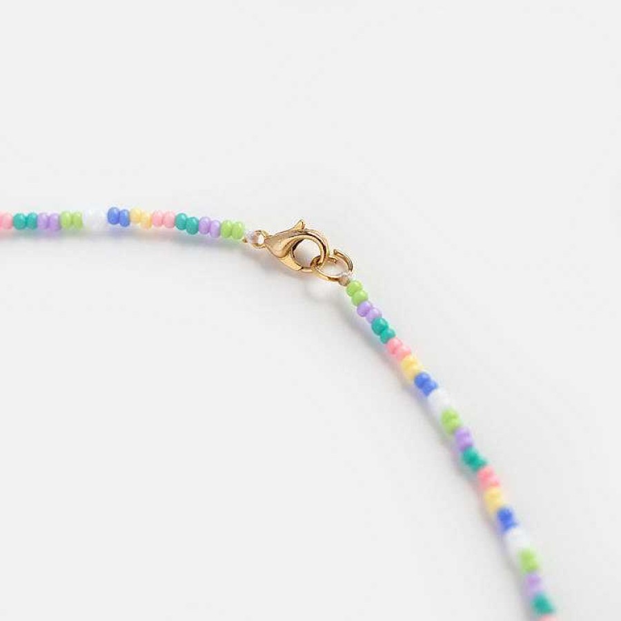 Local Eclectic Ballet Pastel Stripe Beaded Bow Necklace