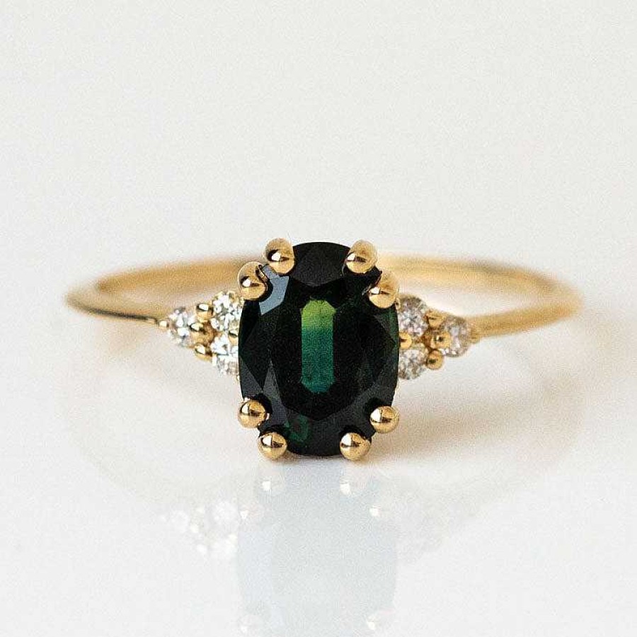 Local Eclectic Juno Ring With Teal Sapphire In Yellow Gold