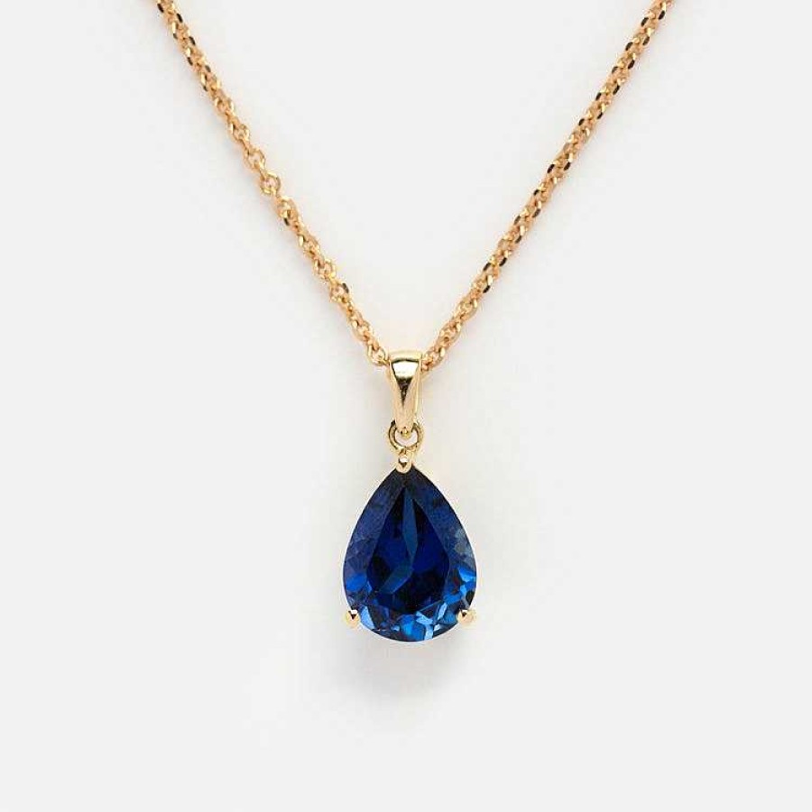 Local Eclectic Solid Gold September Capsule Blue Sapphire Pear Pendant Necklace