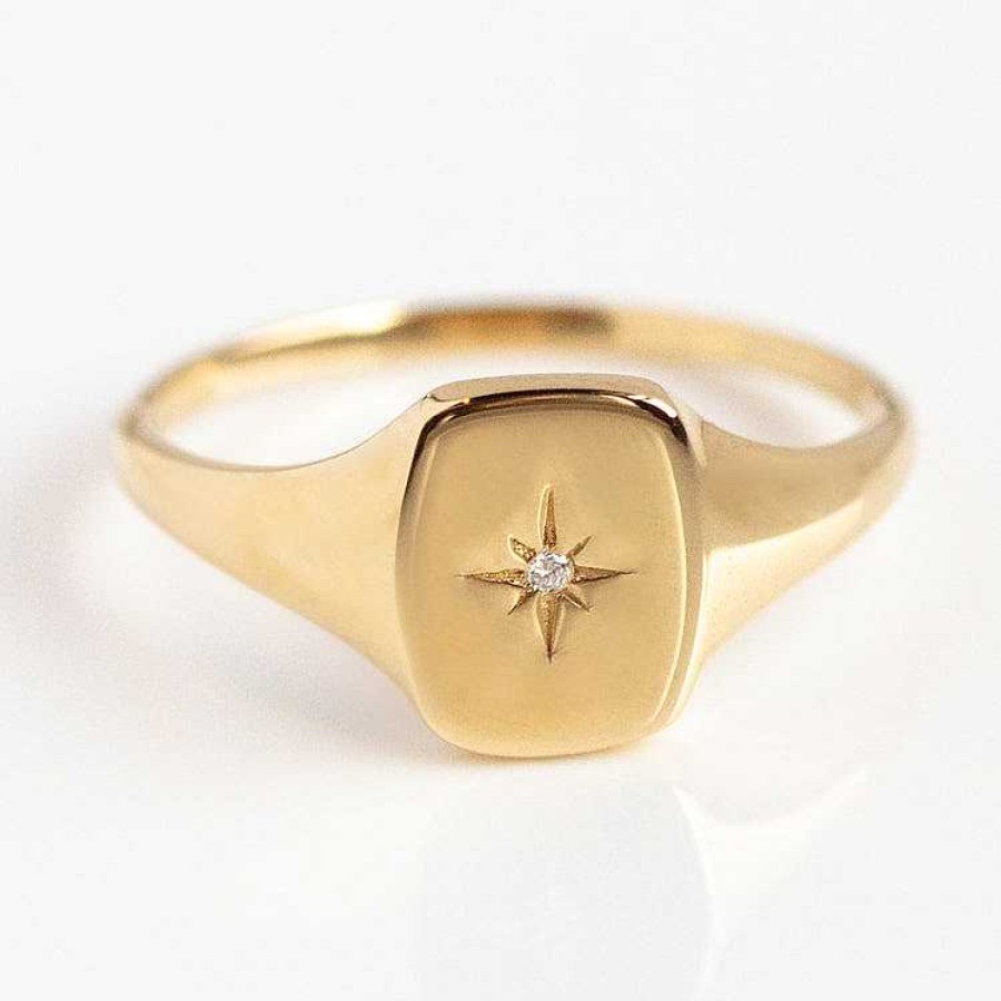 Local Eclectic Solid Gold Diamond Star Signet Ring