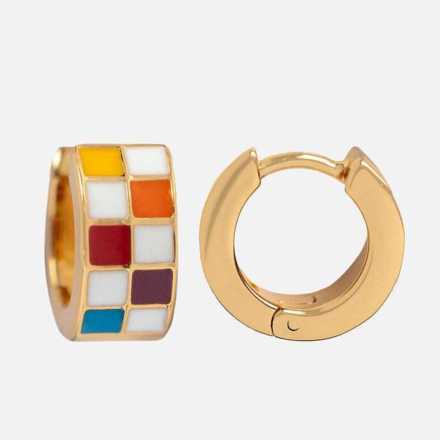 Local Eclectic Checkered Huggie Earrings