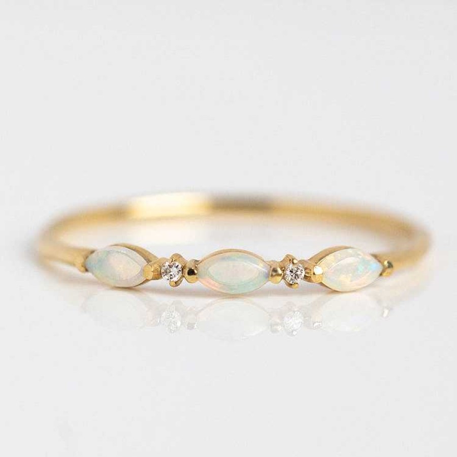 Local Eclectic Solid Gold Triple Opal And Diamond Band