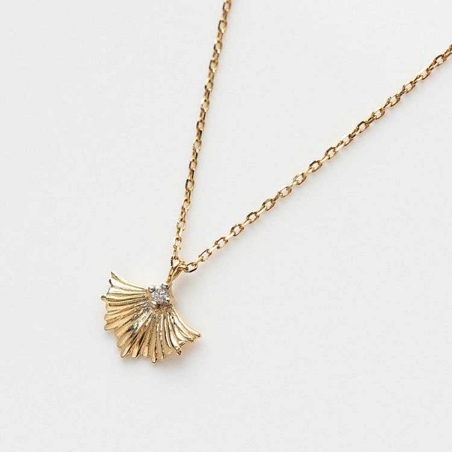 Local Eclectic Solid Gold Ginkgo Leaf Diamond Necklace