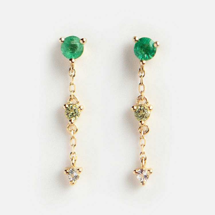 Local Eclectic Solid Gold May Capsule Ombre Emerald Drop Earrings