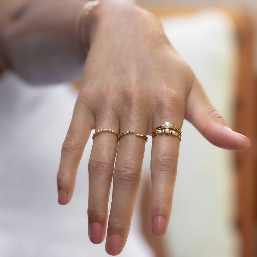 Local Eclectic Solid Gold Twisted Pearl Ring