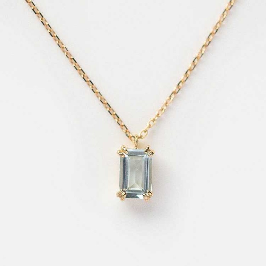 Local Eclectic Solid Gold March Capsule Aquamarine Baguette Necklace