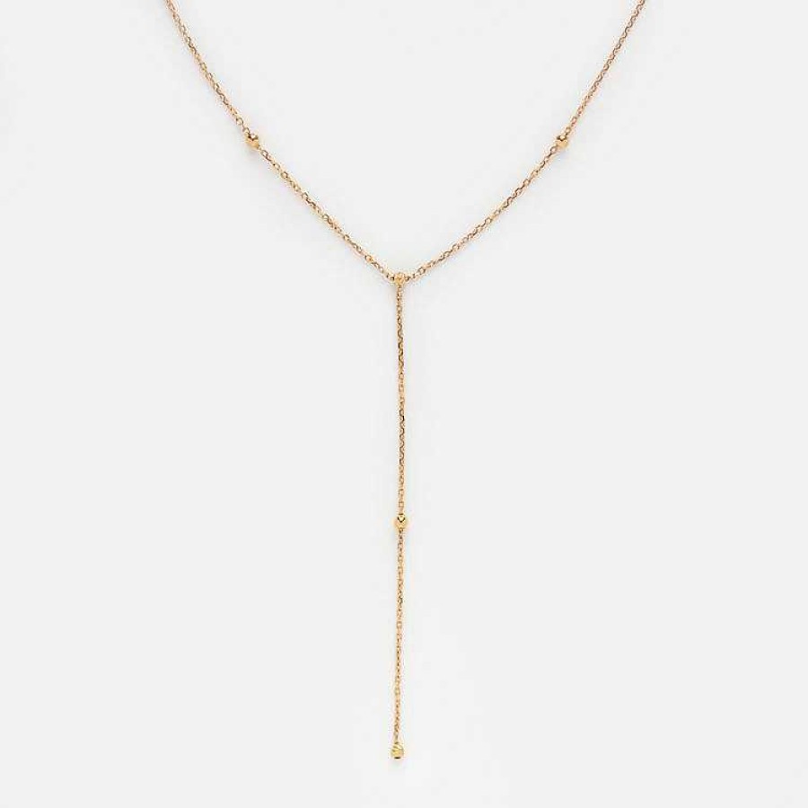 Local Eclectic Solid Gold Beaded Lariat Necklace